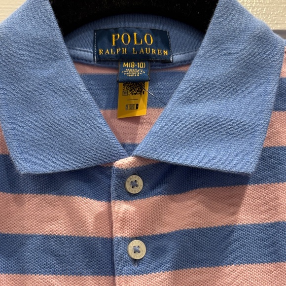 Ralph Lauren Girls Striped Stretch Mesh Polo Dress Drop Waist Blue Pink M NWOT - Picture 3 of 10